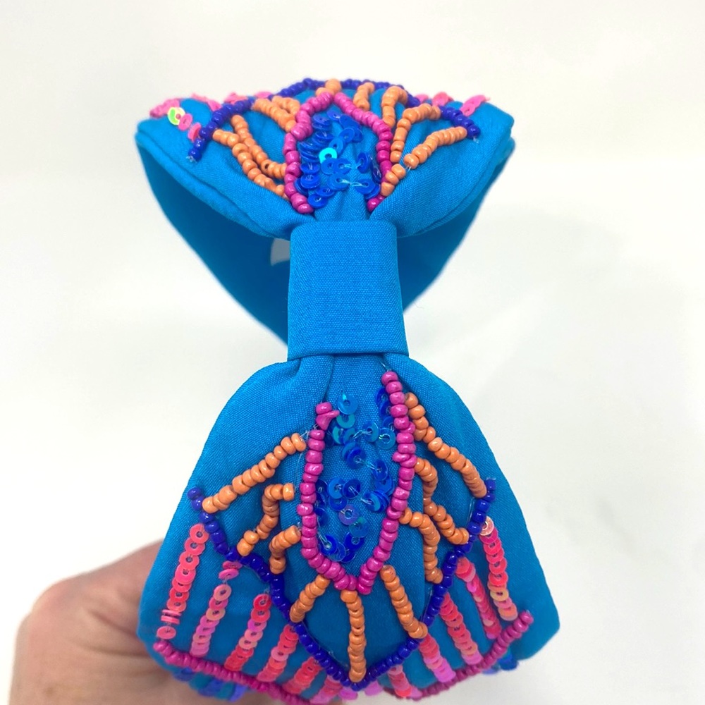 Shakira Sequin & Bead Embellished Knot Headband Turquoise Colorful Women’s NEW